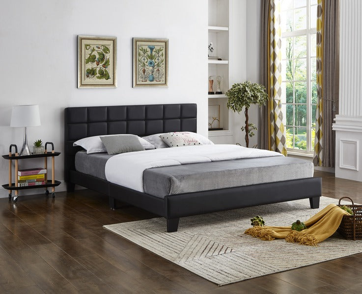 Black Fabric Bed with Padded headboard - 5420