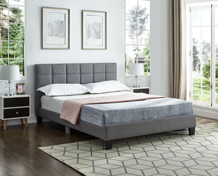 Grey Fabric Bed with Padded Headboard 5423