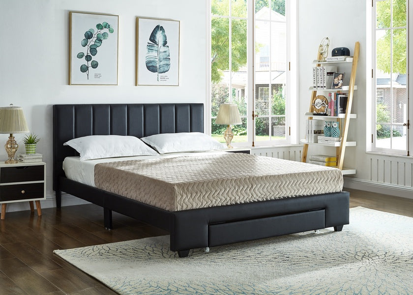 Black PU Bed with Front Drawers 5480
