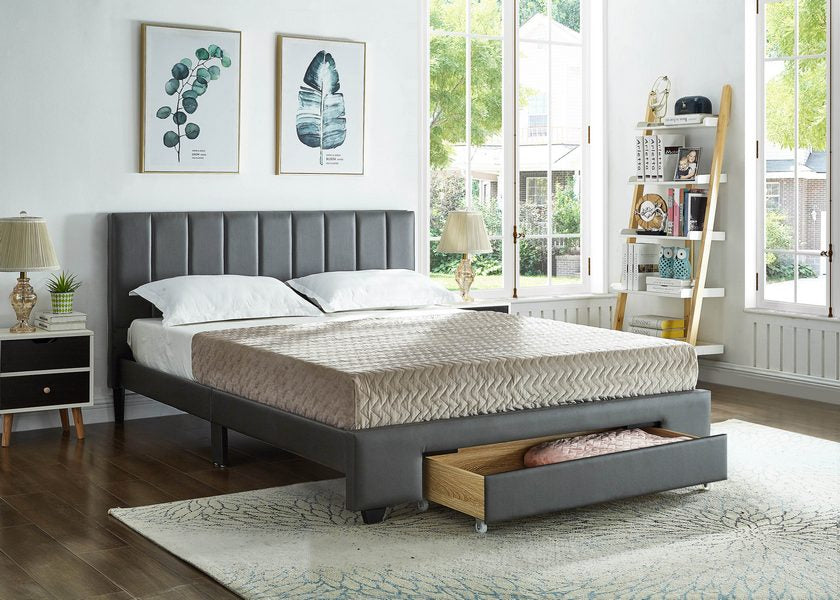 Grey PU Bed with Front Drawers 5481