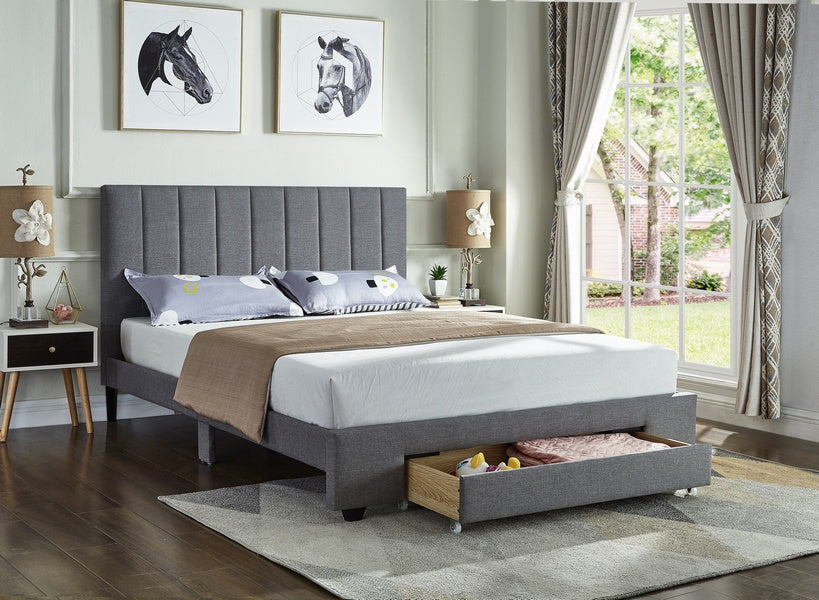 Grey Fabric Bed with Front Drawers 5483