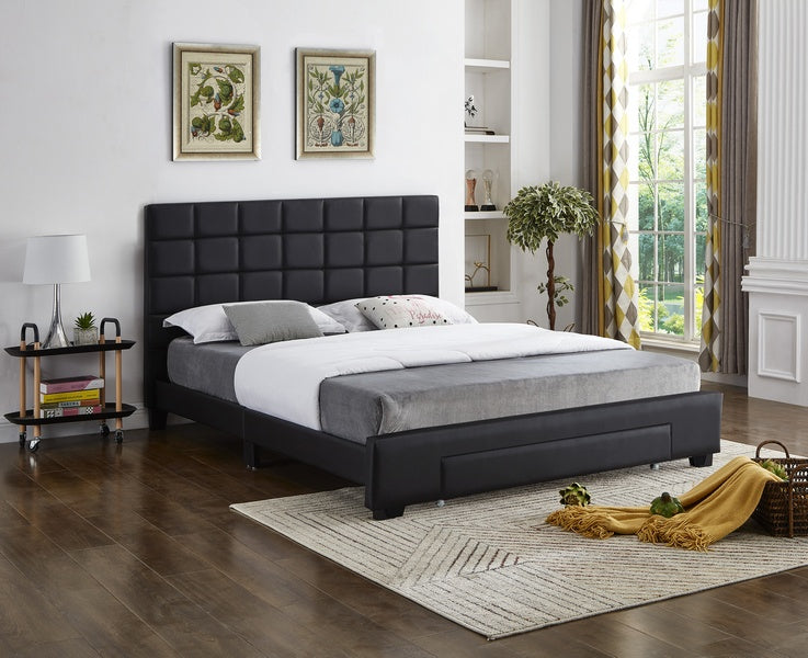 Black PU Bed with Front Drawers 5490