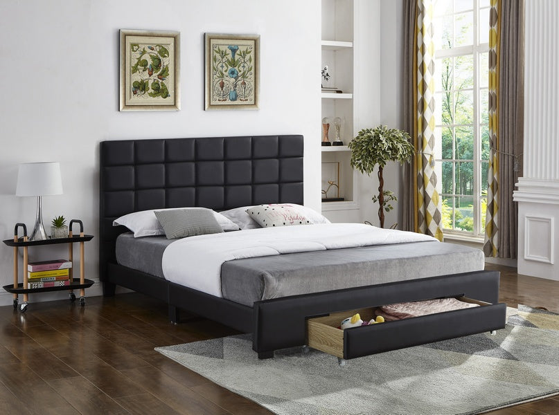 Black PU Bed with Front Drawers 5490