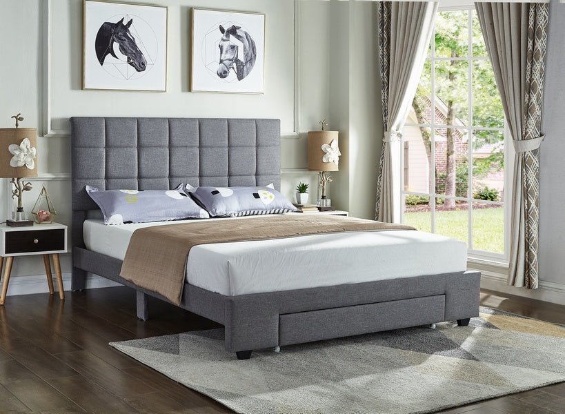 Grey Fabric Bed with Front Drawers 5493