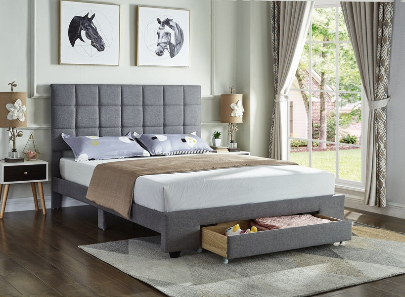 Grey Fabric Bed with Front Drawers 5493