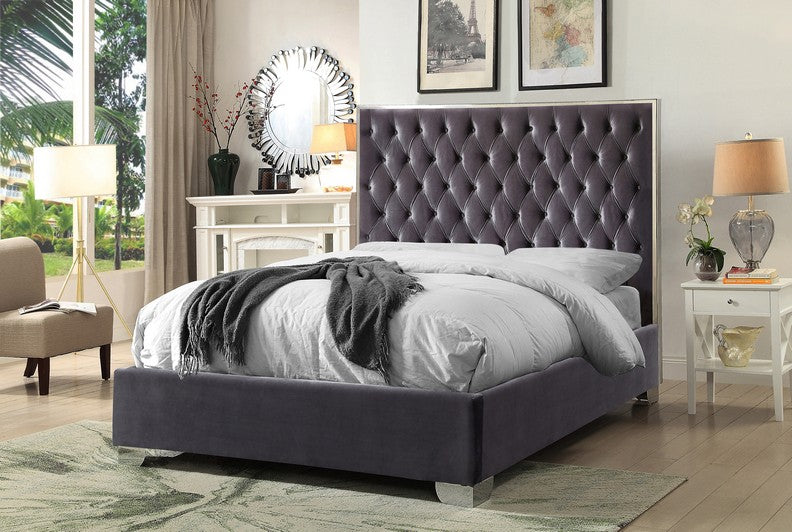 Grey Velvet Fabric Bed #5540