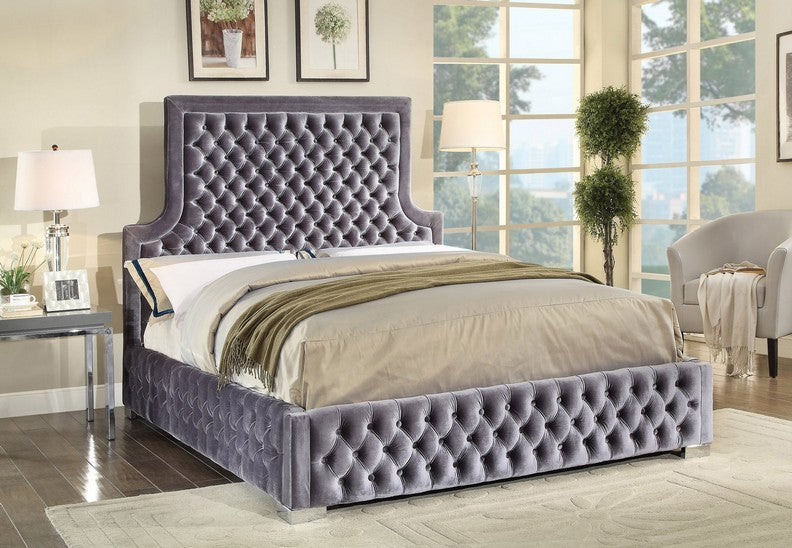 Grey Velvet Queen Fabric Bed #5600