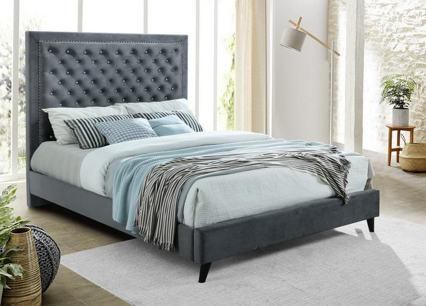 Grey Tufted Upholstered Bed 5680
