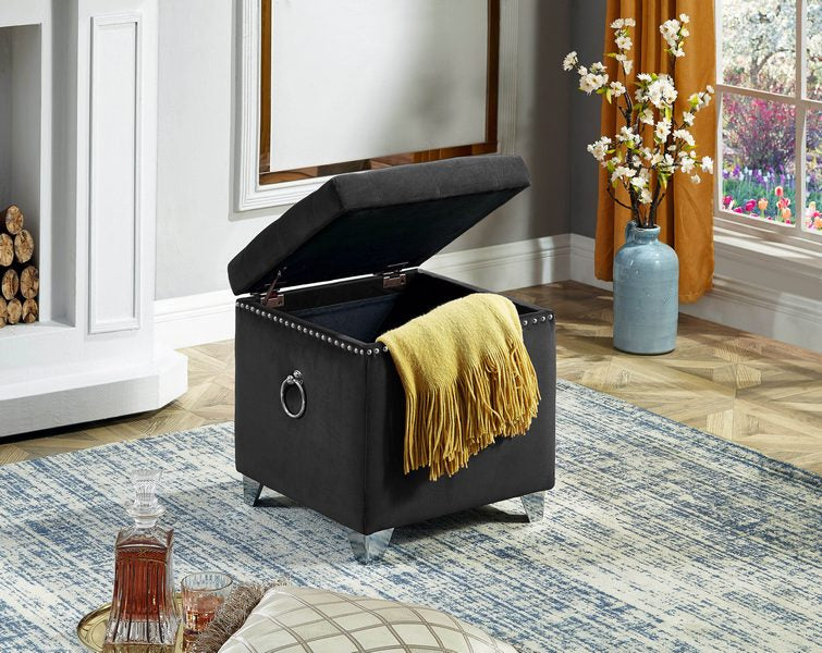 Grey Velvet Storage Ottoman 6295