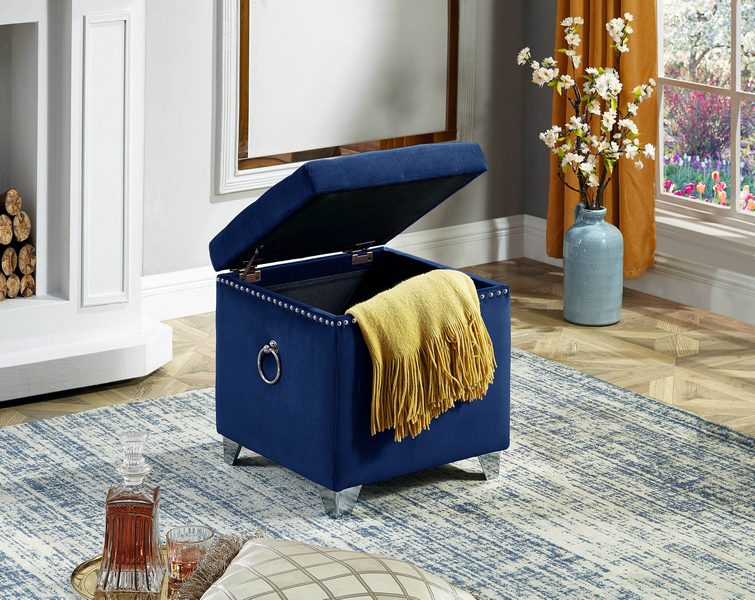 Blue Velvet Storage Ottoman 6297 2