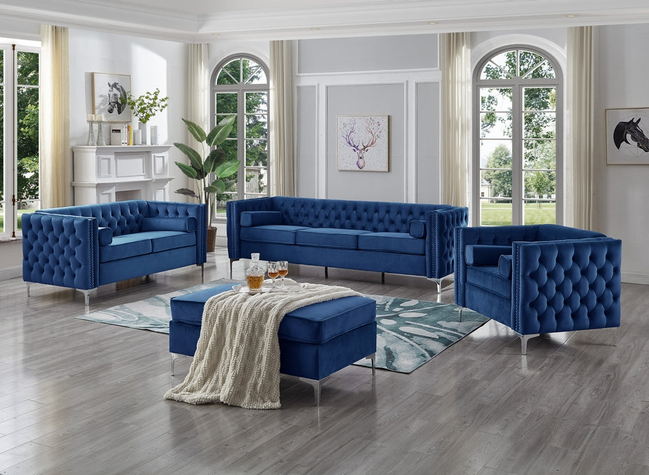 Blue Velvet Fabric Sofa Set with Depp Tufting 8008