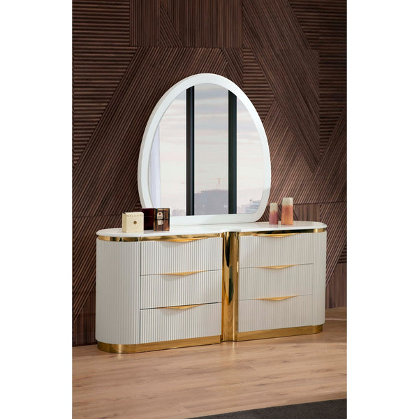 Laura White & Gold Dresser & Mirror 1401