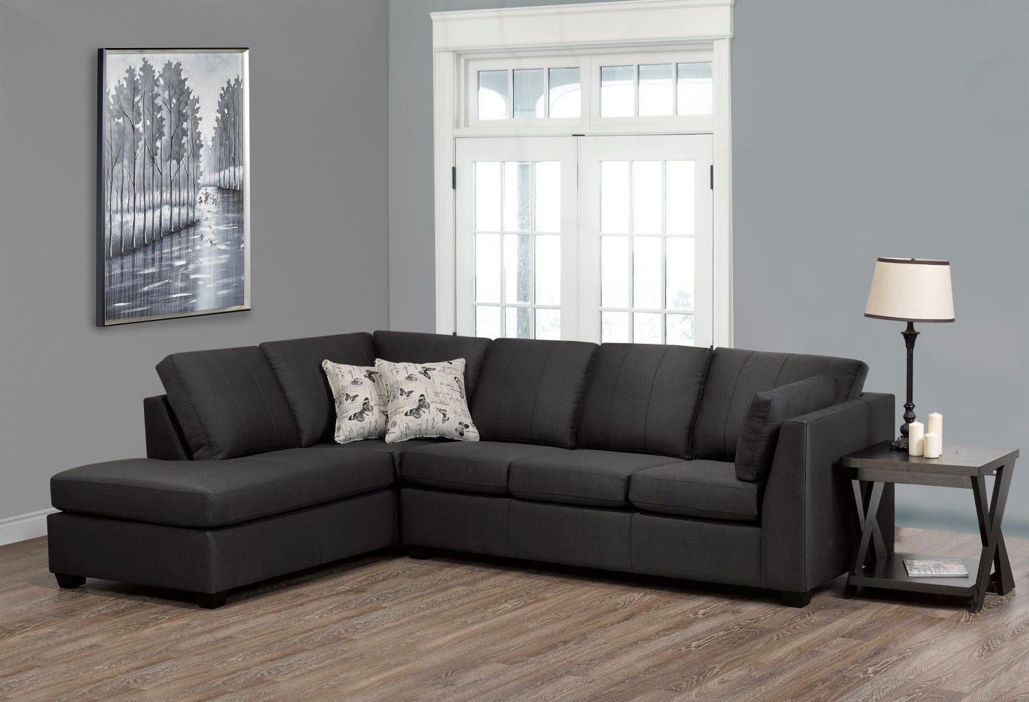 Stanley Dark Grey Fabric Sectional Sofa 9830