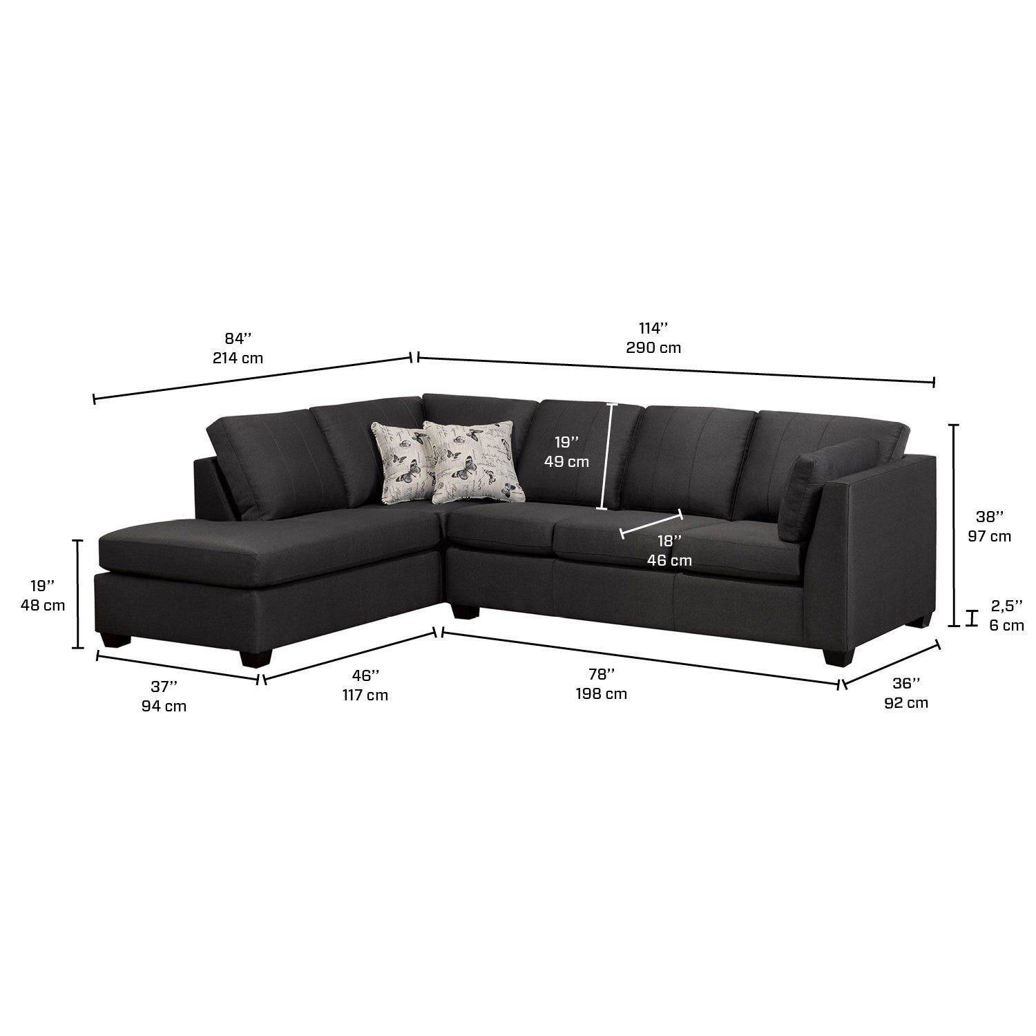 Canadian Made Stanley Dark Grey Fabric Sectional Sofa 9830
