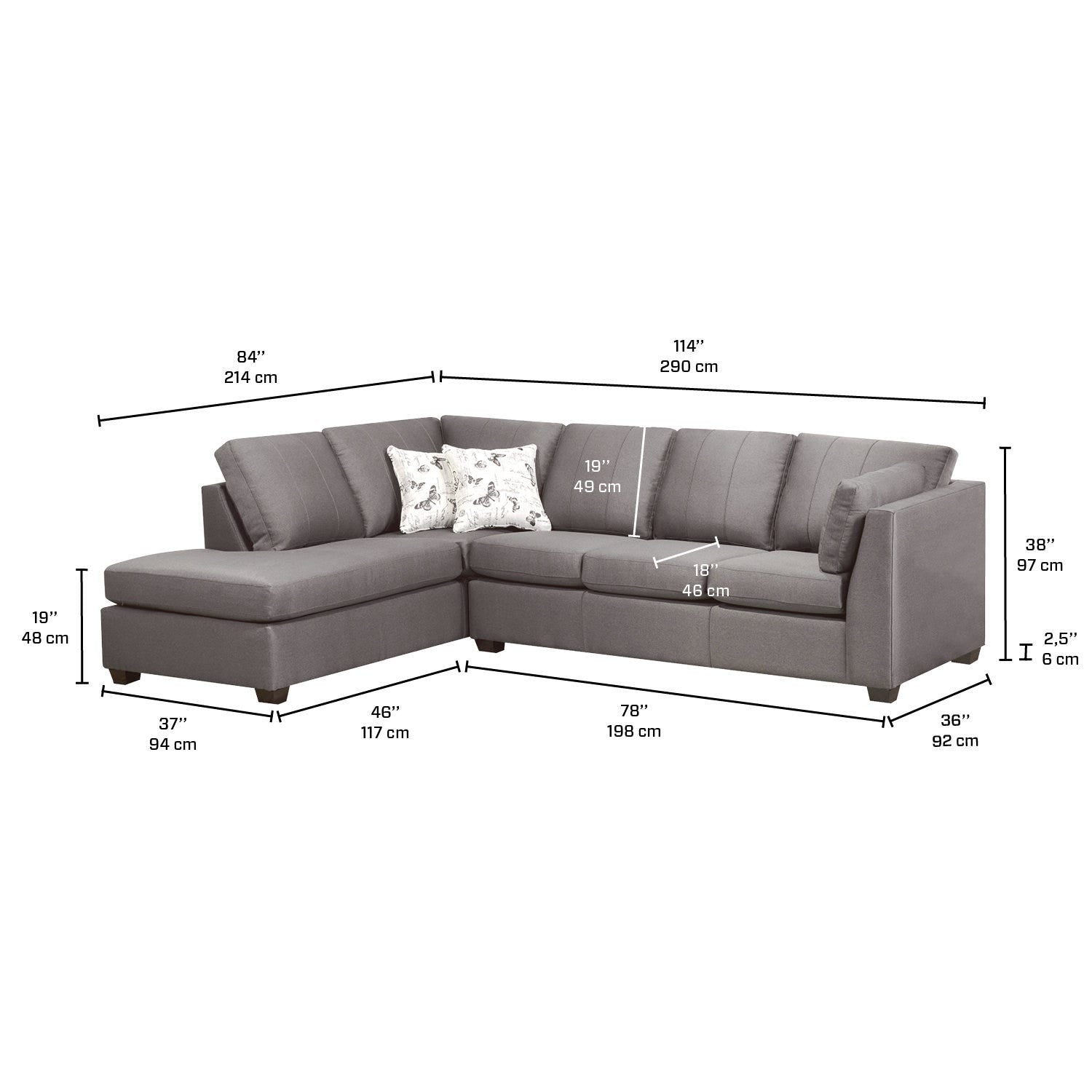 Canadian Made Stanley Darwin Slate Fabric Sectional Sofa 9830