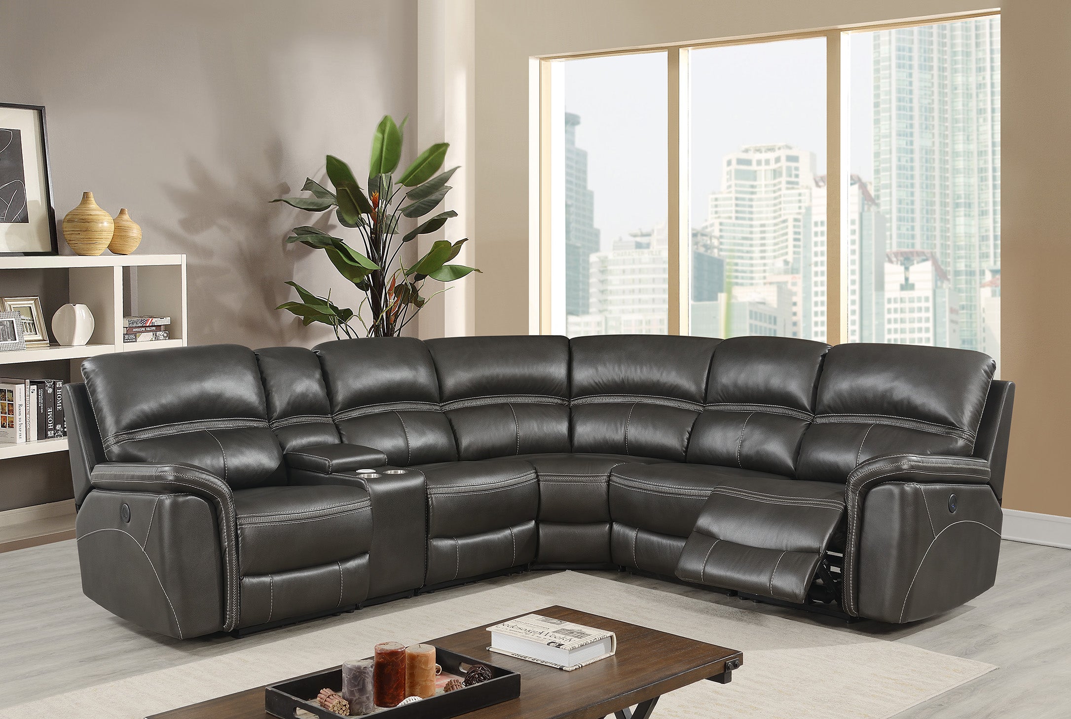 Lousiana Grey Leathaire Power Reclining Sectional Sofa 8299A