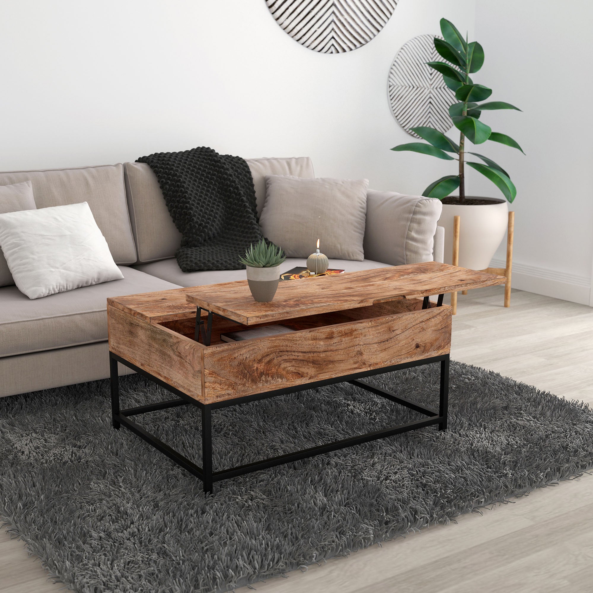 Ojas Lift-Top Coffee Table in Natural Burnt and Black 301-513NT