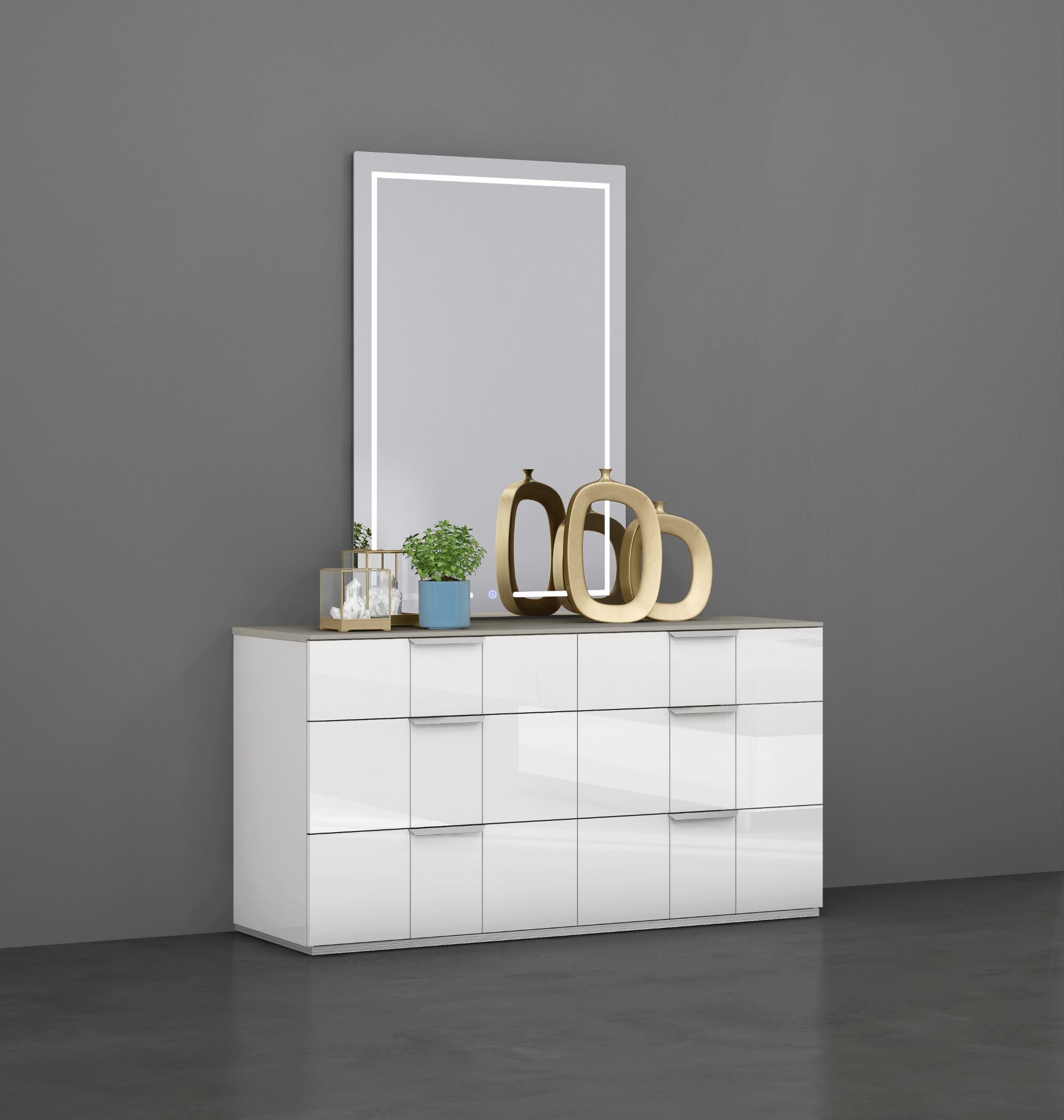 Harvey White Lacquer Dresser & Mirror SB114