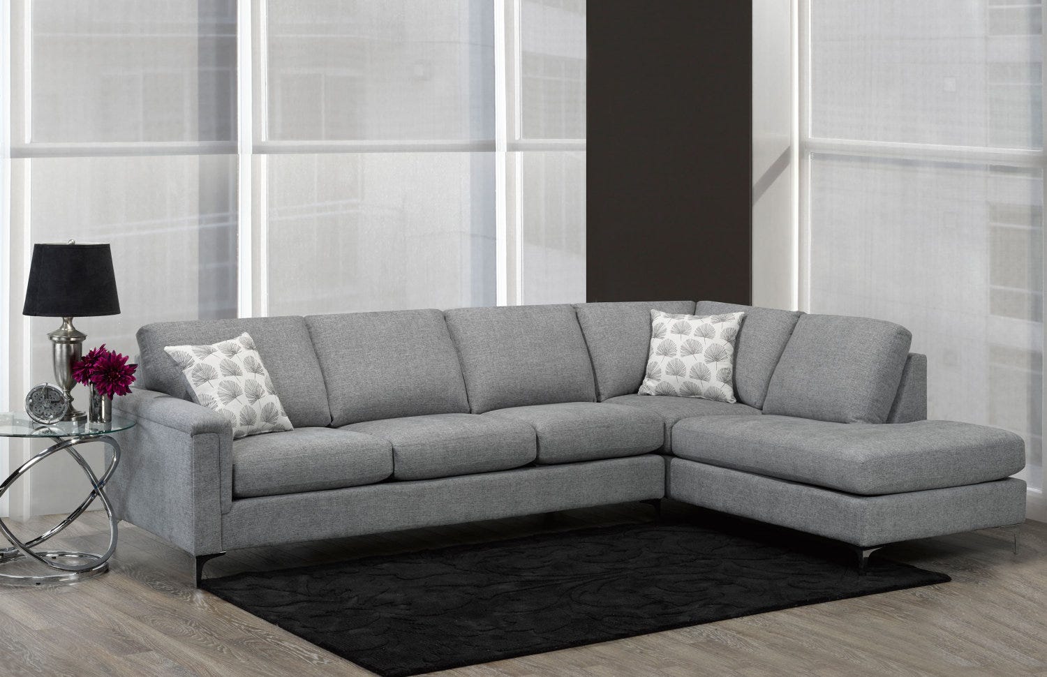 Canadian Made Hopkins Collection Fabric Sectional Sofa in Grey 9814