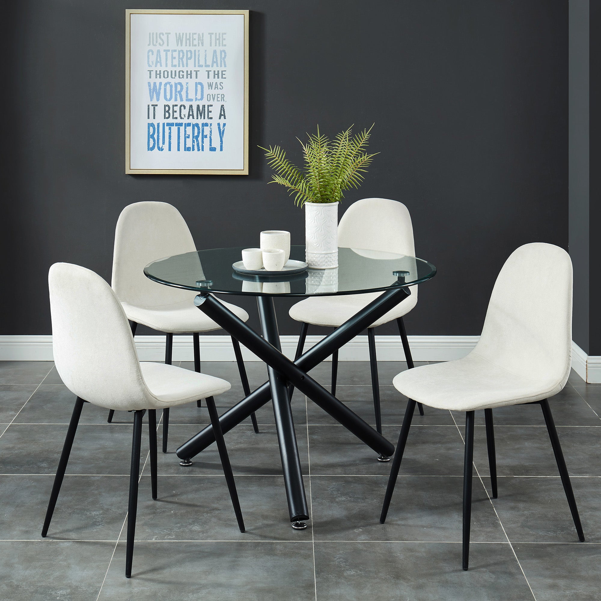 Suzette/Olly 5pc Dining Set in Black with Beige Chair 207-476/606BG