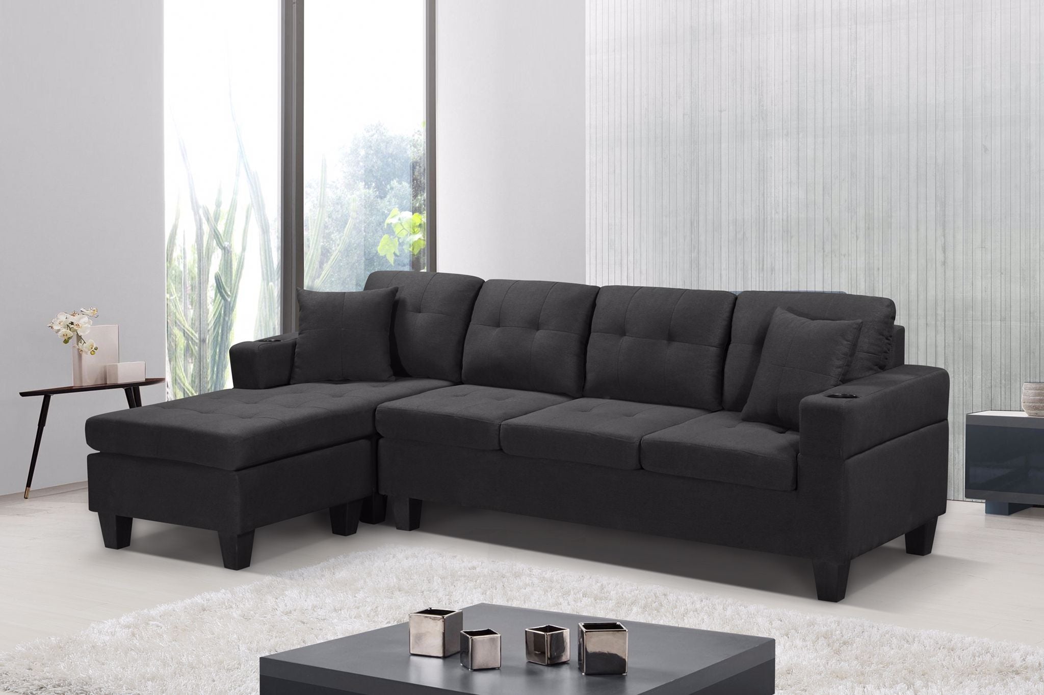 black fabric sectional sofa