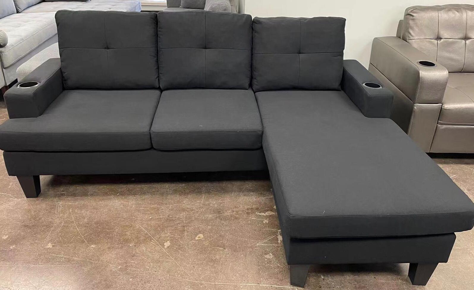 Black Fabric Sectional Sofa with Cup holder 2020