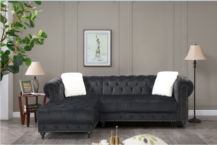reversible black velvet sectional sofa