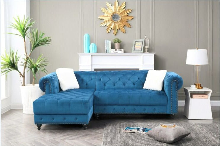 reversible blue velvet sectional sofa