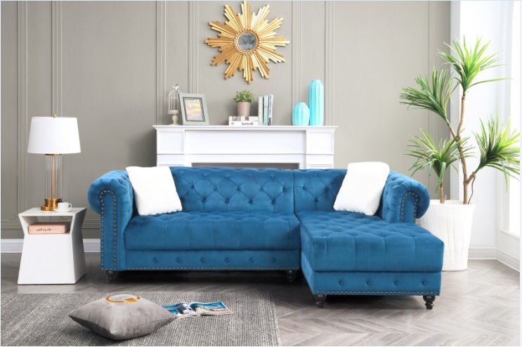 reversible blue velvet sectional sofa 1