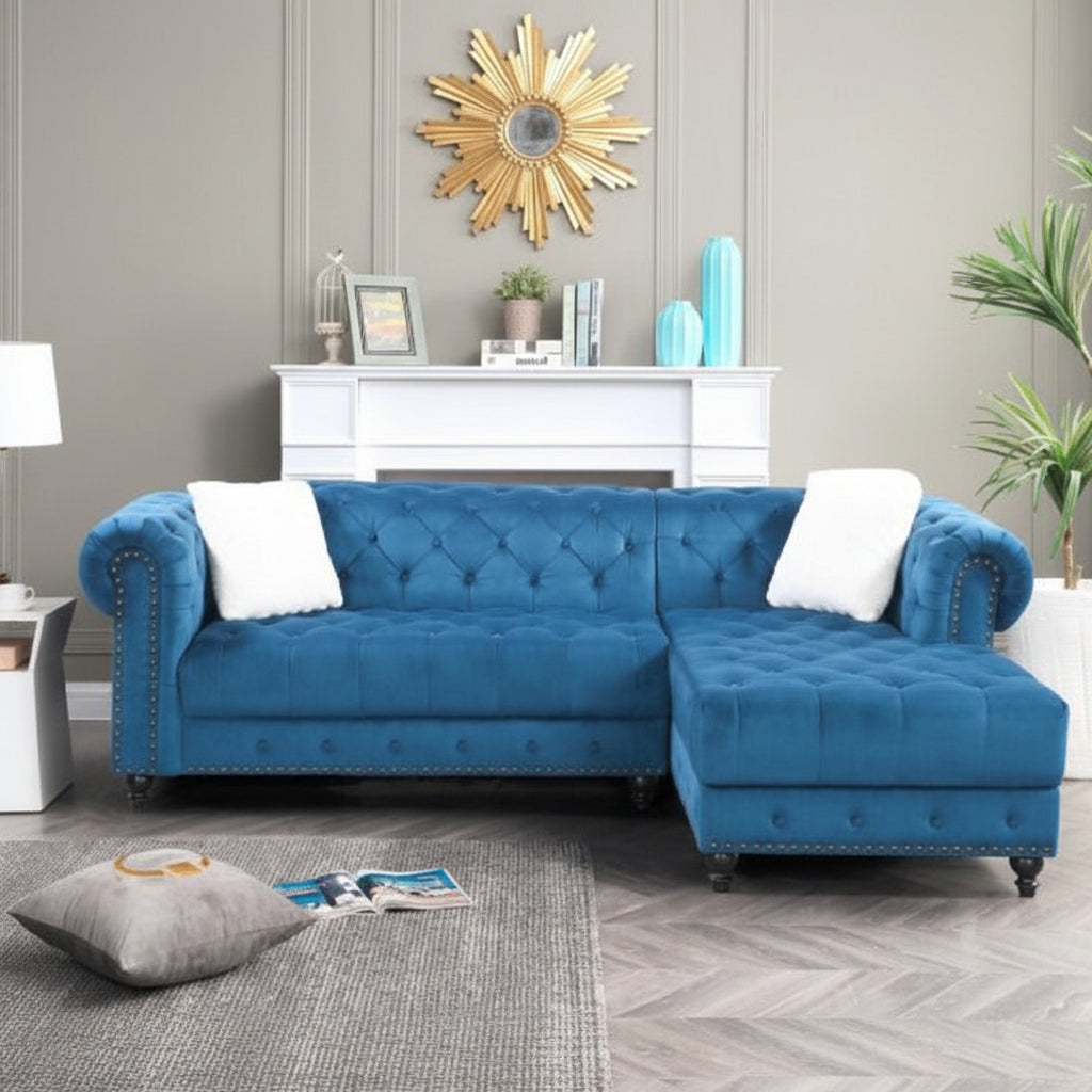 reversible blue velvet sectional sofa 1
