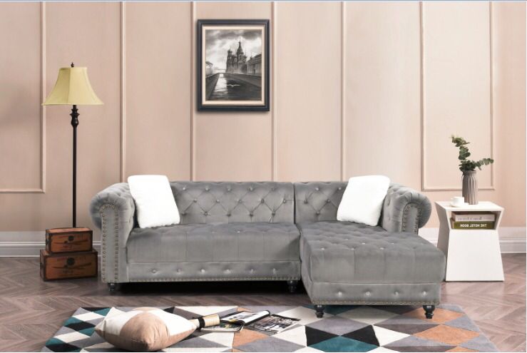 reversible grey velvet sectional sofa
