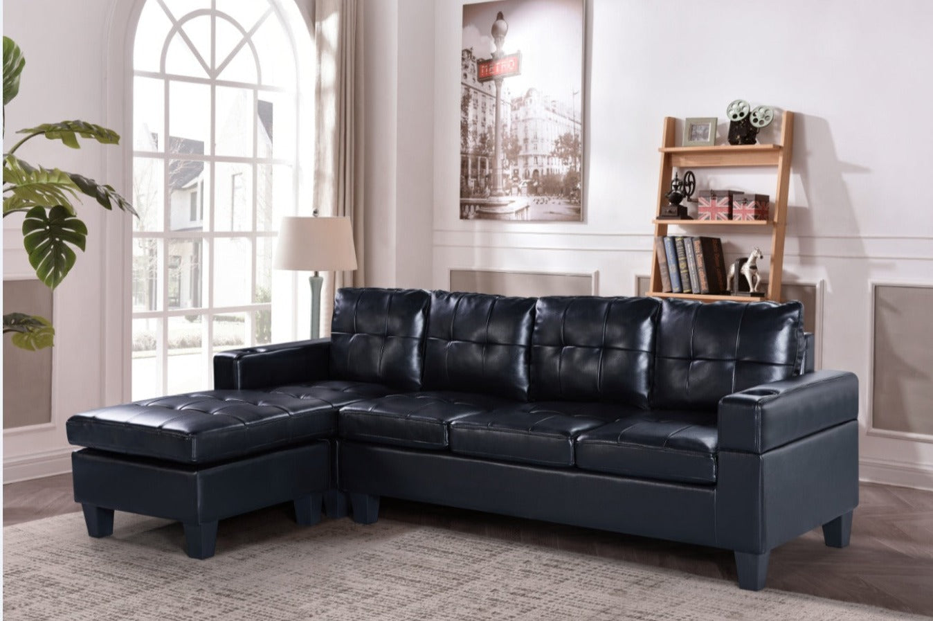 Reversible black gel leather sectional 2022