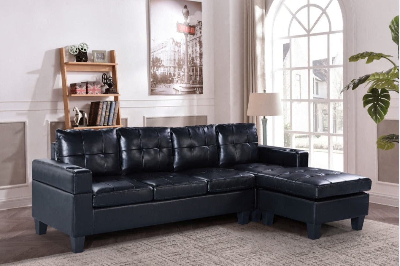 Reversible black gel leather sectional 2022-2