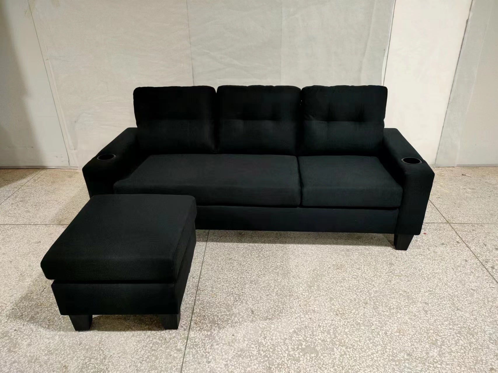 Black Fabric Reversible Sectional Sofa 1867