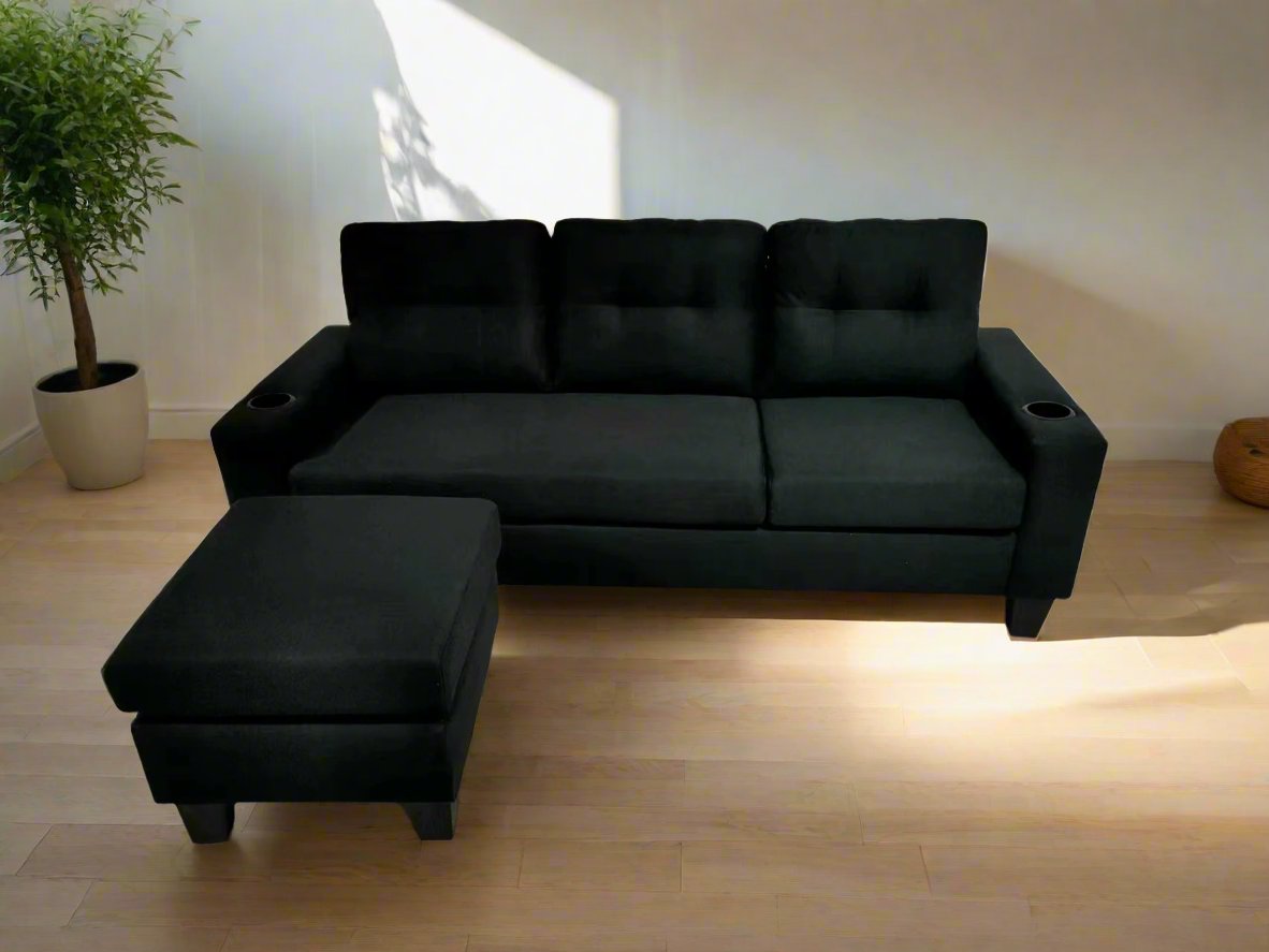 Black Fabric Reversible Sectional Sofa 1867