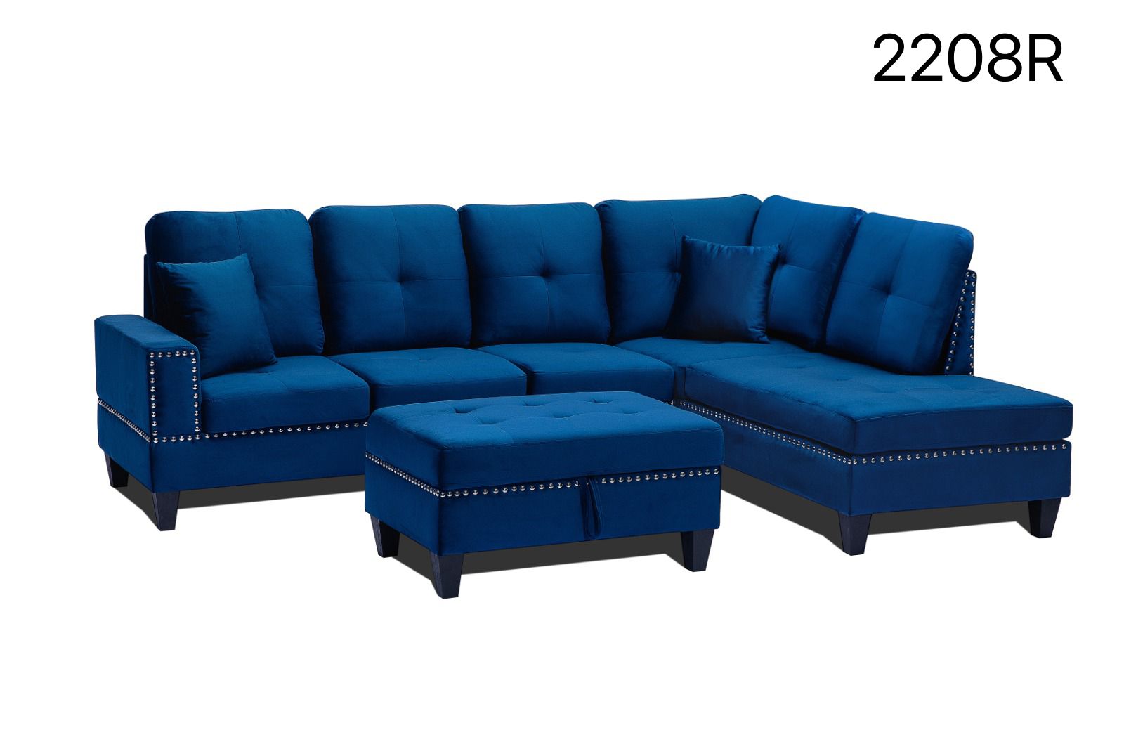 Sectional Sofa with Ottoman Blue Velvet 2208R
