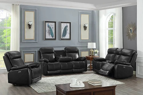 Black Genuine Leather/Match Power Recliner Set IF-8020