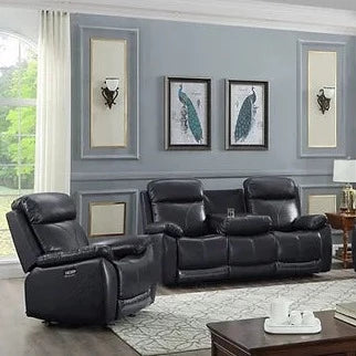 Grey Genuine Leather/Match Power Recliner Set IF-8018
