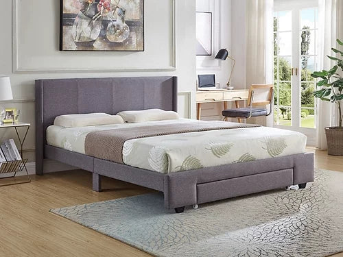 Grey Fabric Wing Bed with Storage Drawer (Bed in a Box)IF-5373