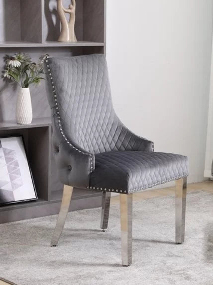 2PC Grey Velvet Dining Chair C-1280 (OPEN BOX)