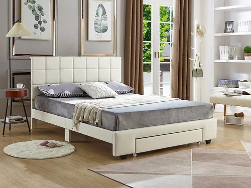 White PU Bed with a Square Pattern Tufted Headboard IF-5492