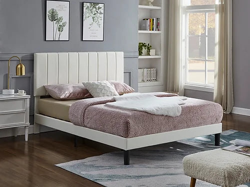 White PU Bed with Vertical Tufting  Includes Mattress Support IF-5362