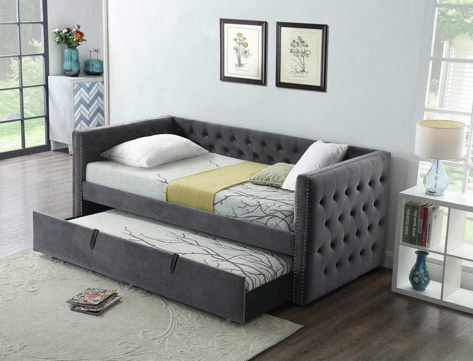 Single Size Grey Velvet Bed IF 305