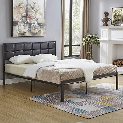 Black Padded Metal Bed With Stitching Detail IF-5575