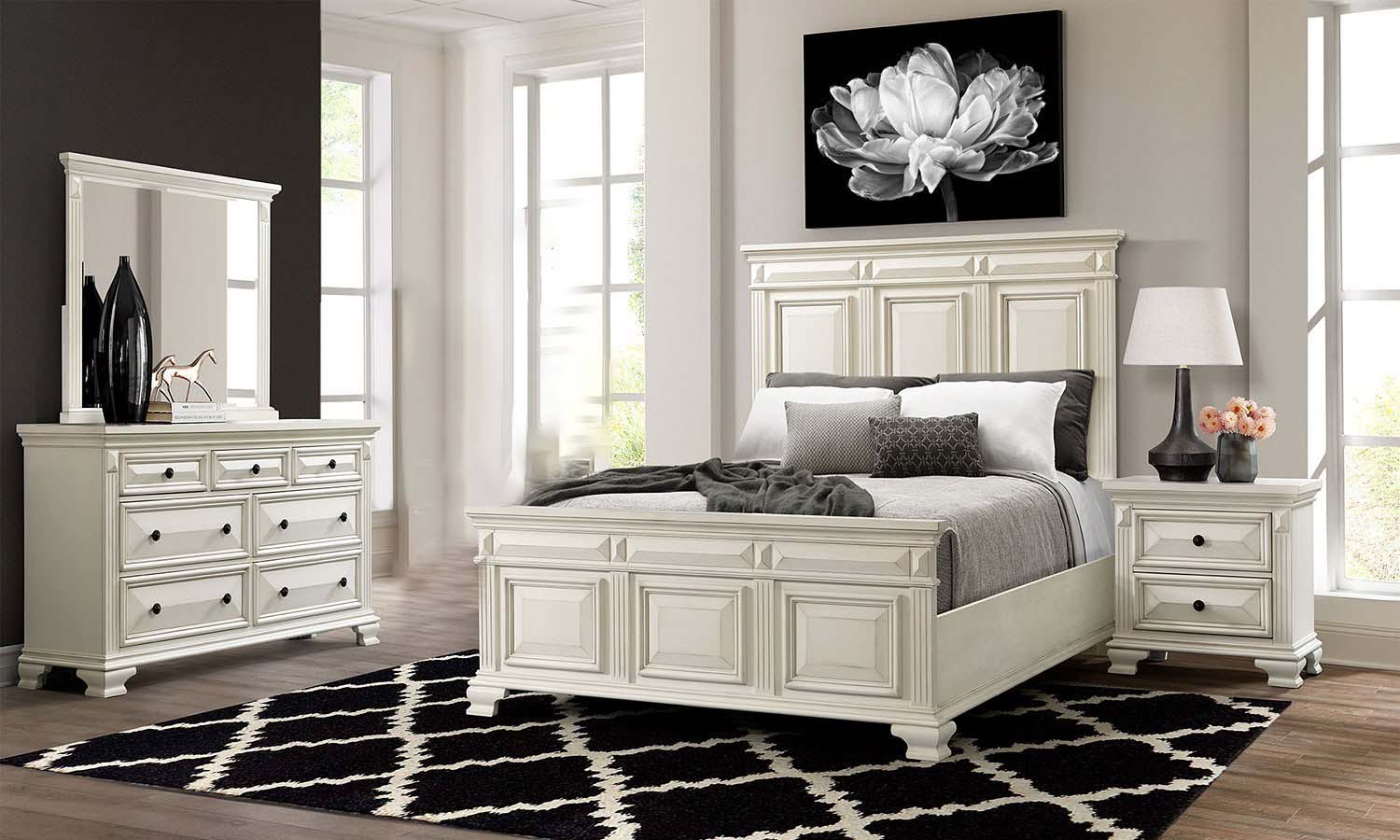 Calloway Panel Bedroom Set in White - 6 PCS