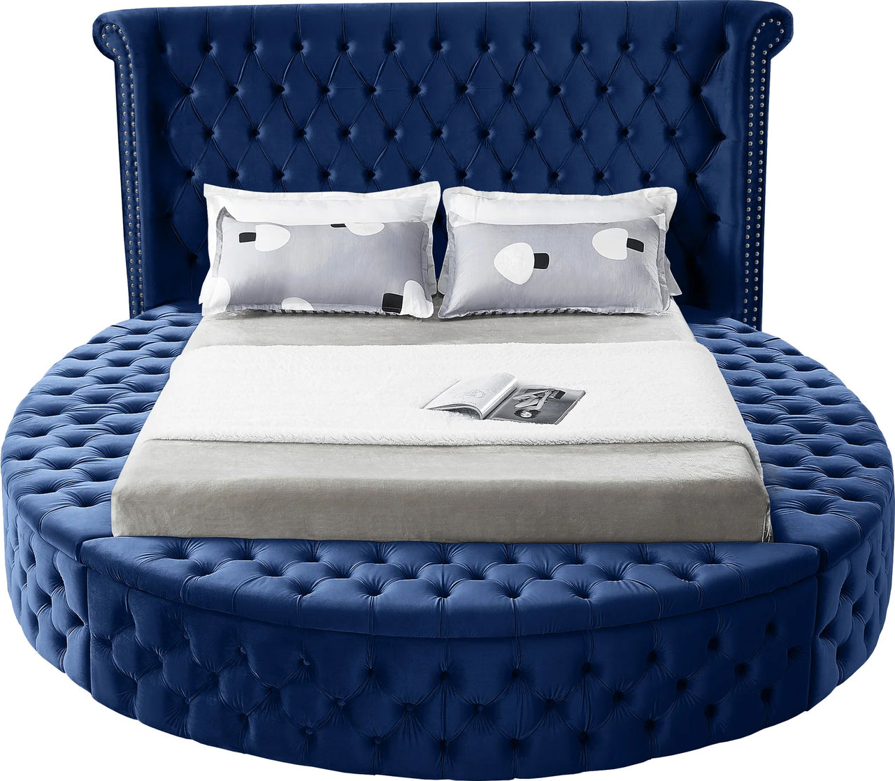 Hazel Blue Velvet Round Storage Bed 423
