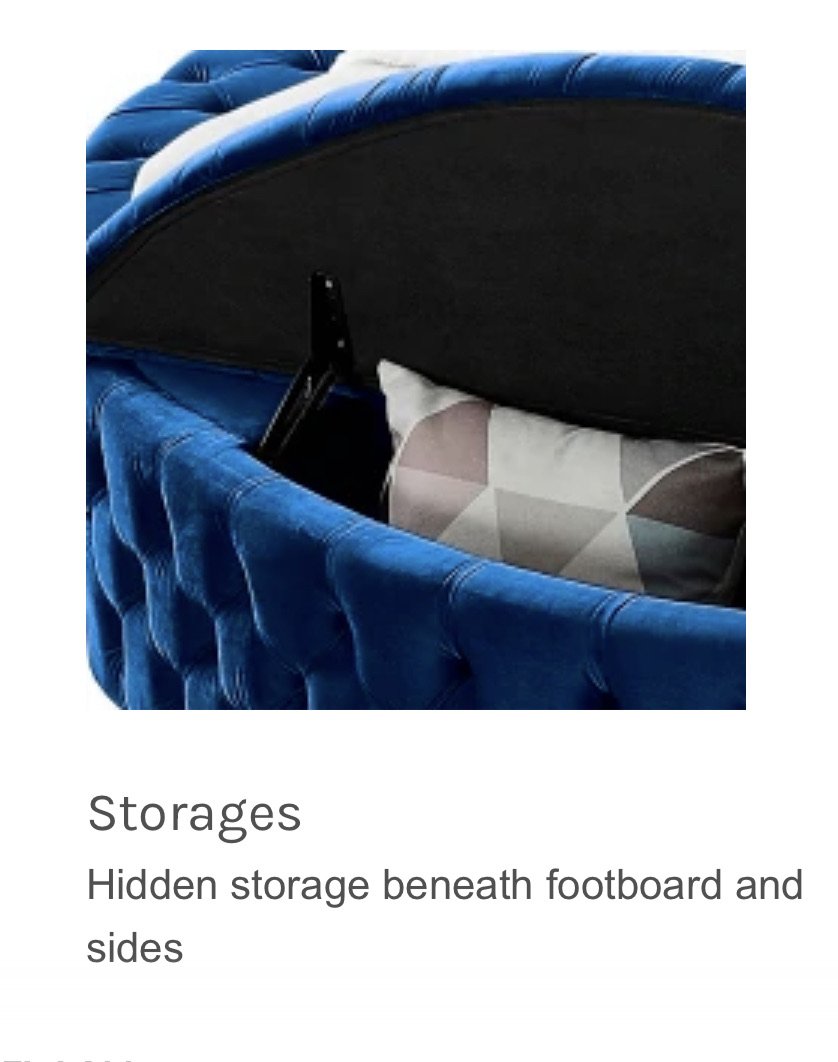 Hazel Blue Velvet Round Storage Bed 423