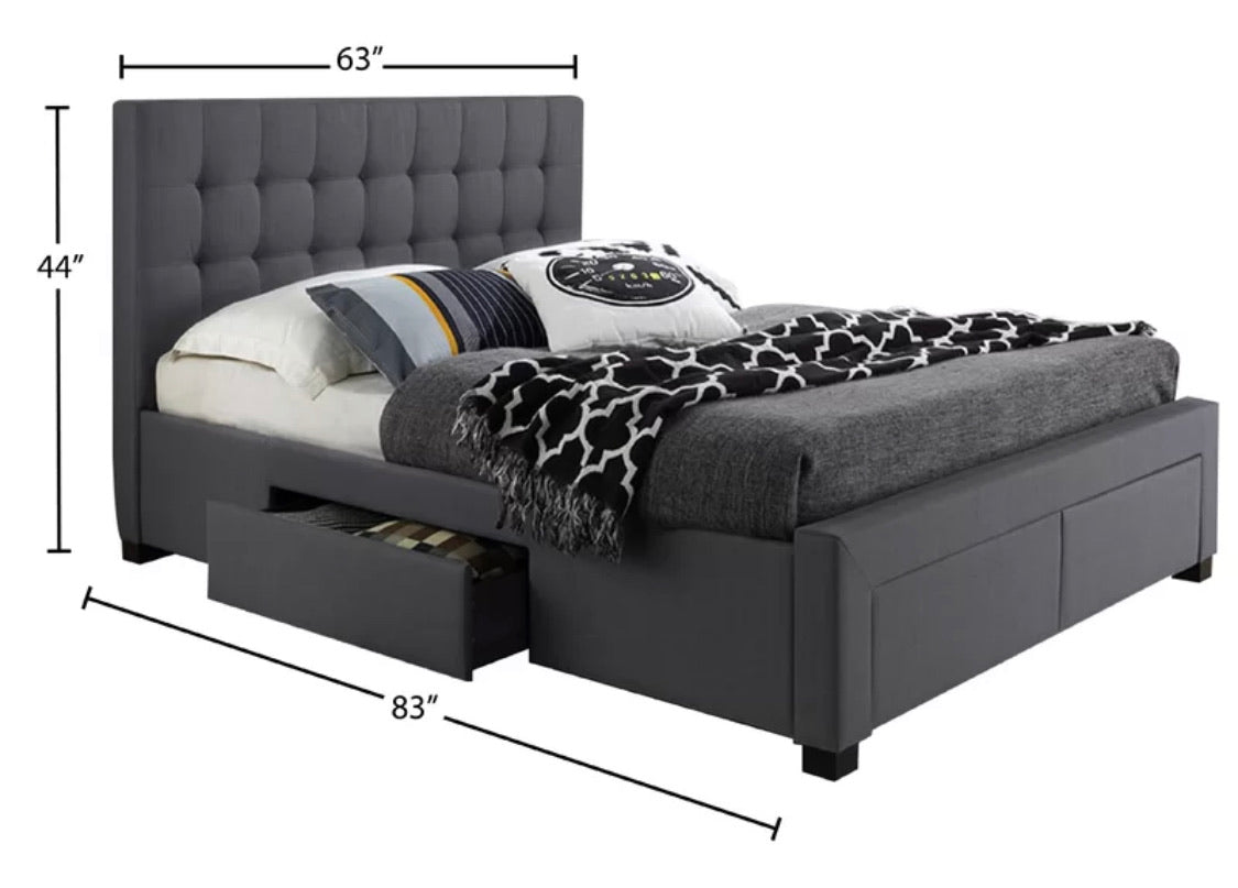 Grey Fabric Bed with Drawers 2152