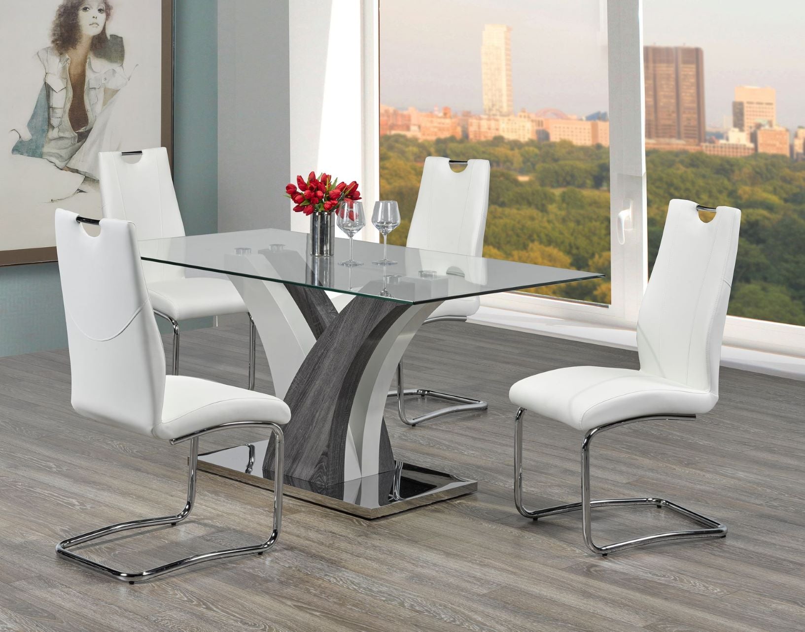 Jerome Dining Table with 4 White chairs F-790-5 WH