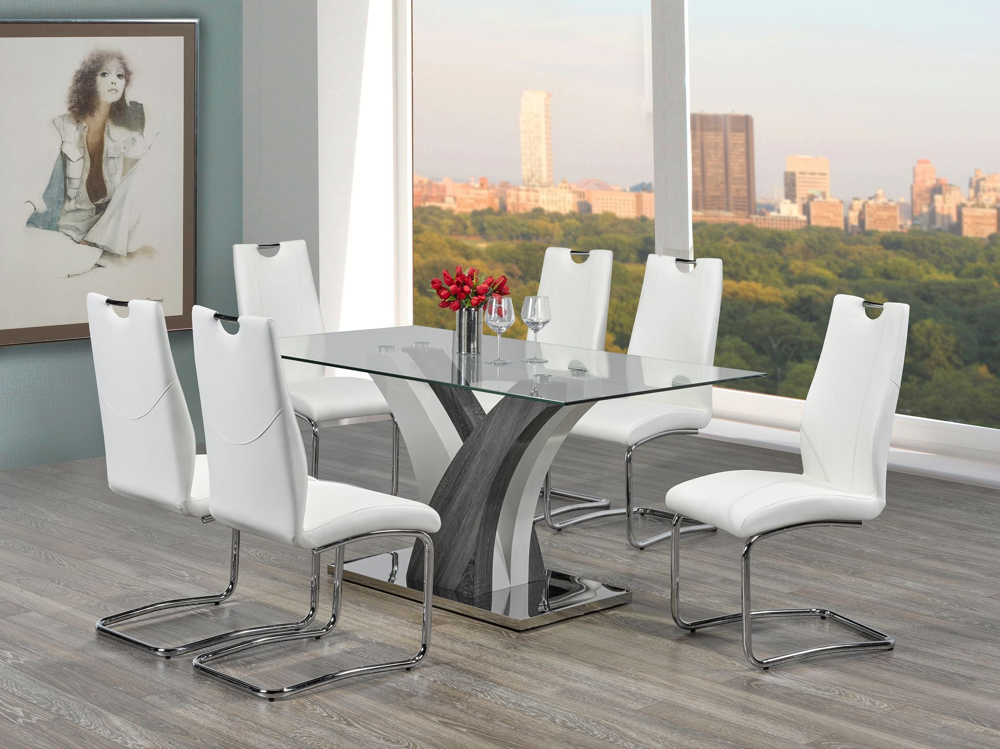 Jerome Dining Table with 6 White chairs F-790-7 WH